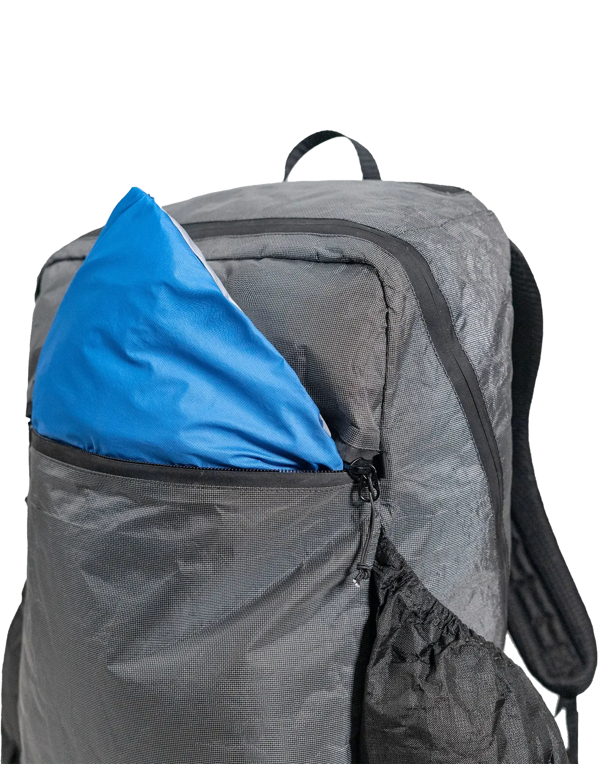Zpacks Bagger Ultra 25L バガー ウルトラ 回り込みジッパーでメイン気室を大きく開いた状態(公式画像・当店未取扱色Storm Gray) - 山道具とULギアのお店 Ascend Lite