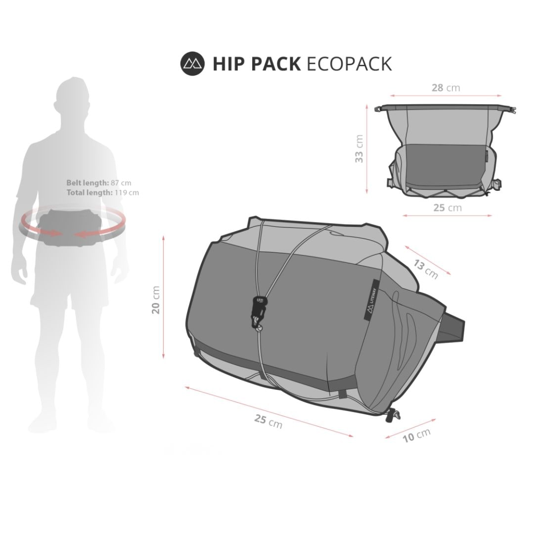 LITEWAY HIP PACK ヒップパック - 寸法図（巻いた状態 幅25×高さ20cm・ベルト長87cm）（公式画像） - 山道具とULギアのお店 Ascend Lite
