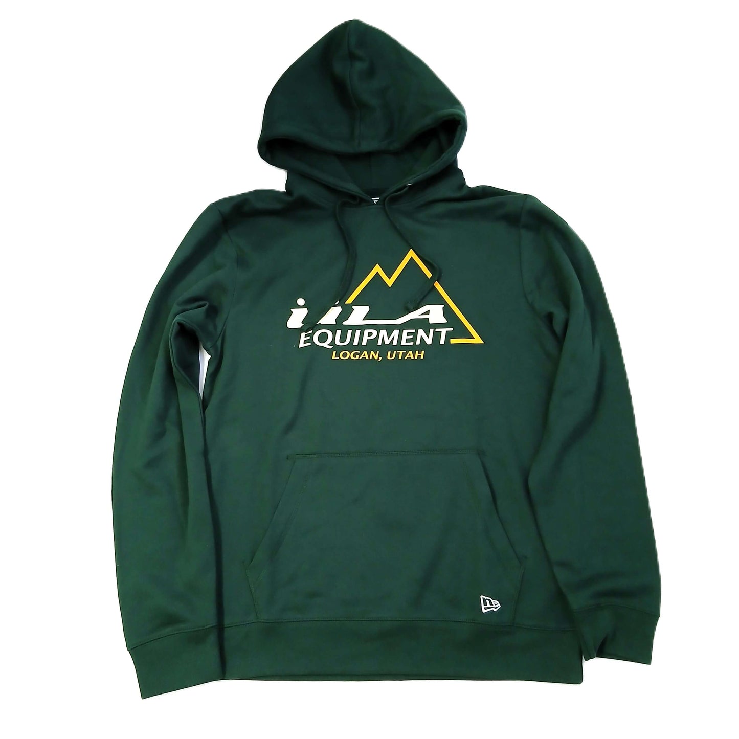 ULA Equipment NewEra Vintage ULA Logo Hoodie ヴィンテージロゴフーディー ダークグリーン 正面（初代ULAロゴ・New Eraフラッグ刺繍） - 山道具とULギアのお店 Ascend Lite
