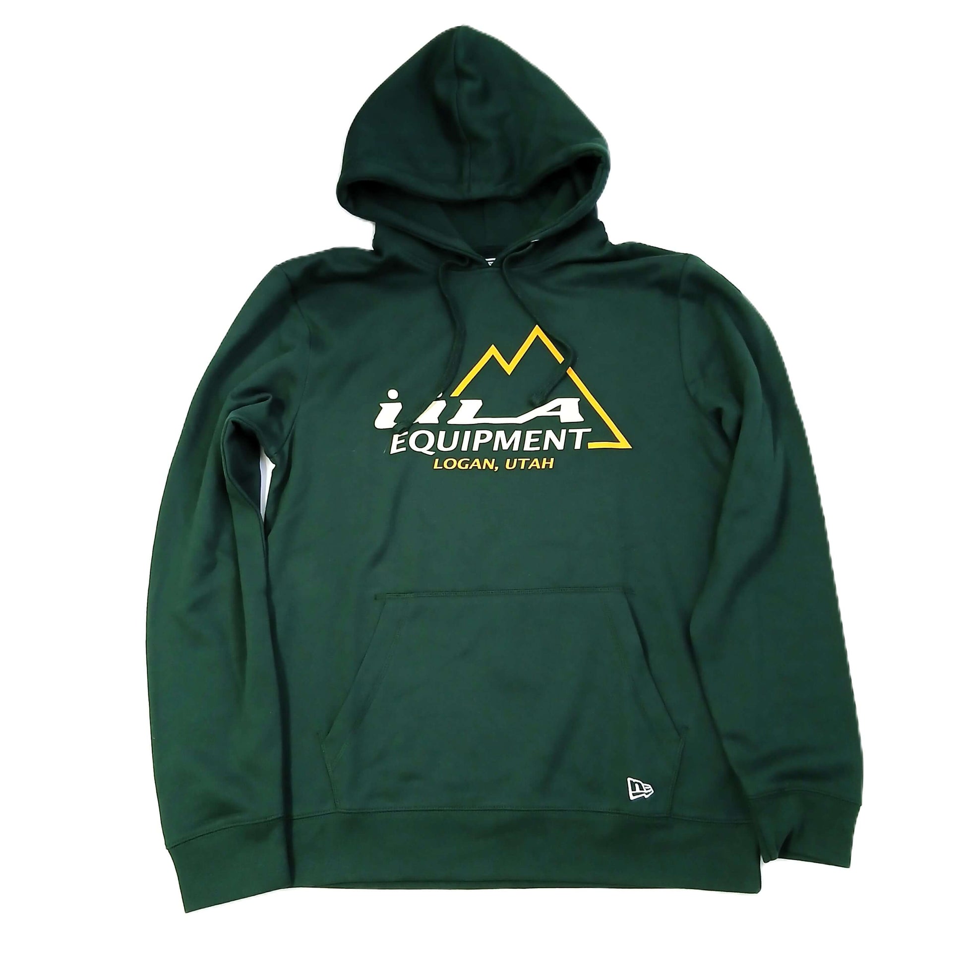 ULA Equipment NewEra Vintage ULA Logo Hoodie ヴィンテージロゴフーディー ダークグリーン 正面（初代ULAロゴ・New Eraフラッグ刺繍） - 山道具とULギアのお店 Ascend Lite