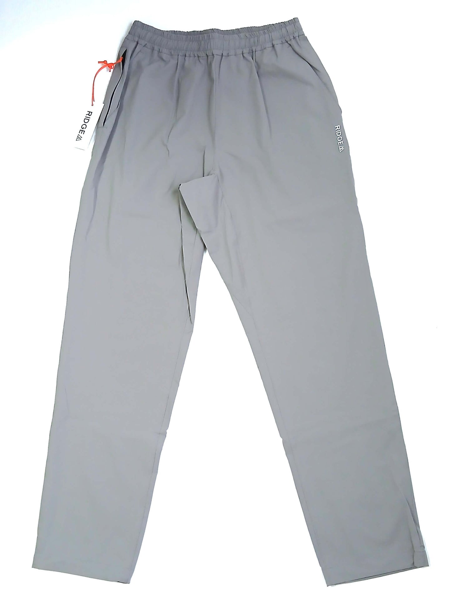 RIDGE MOUNTAIN GEAR Unwind Pants アンワインドパンツ Soft Graphite 前面全体を白背景に平置きし下げ札を付けた状態の実物写真 - 山道具とULギアのお店 Ascend Lite