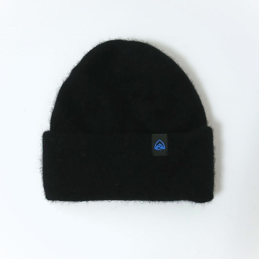 Zpacks Brushtail Possum Beanie ブラシテールポッサムビーニー Black - 折り返しを上げて平置きした正面全体の実物写真 - 山道具とULギアのお店 Ascend Lite