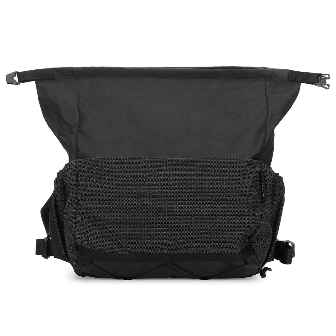 LITEWAY HIP PACK ヒップパック Black - ロールトップを広げた状態の正面（公式画像） - 山道具とULギアのお店 Ascend Lite