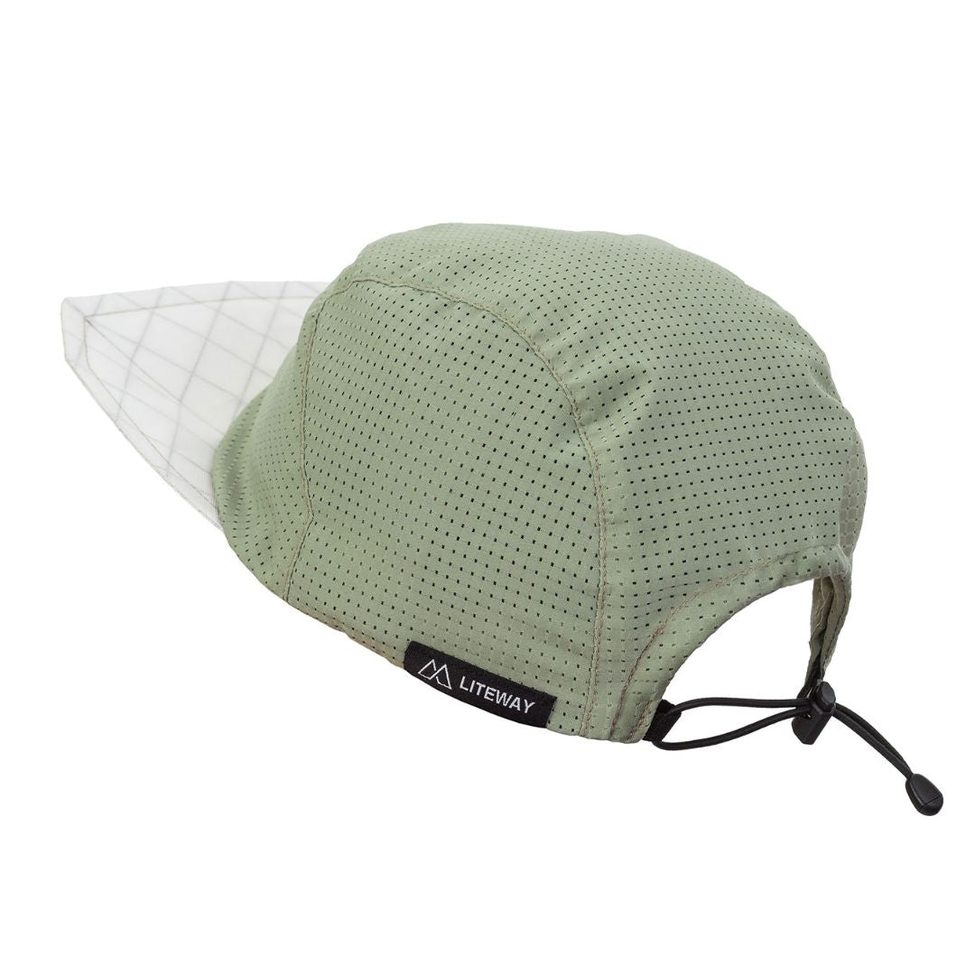 LITEWAY ORIGAMI CAP オリガミキャップ Sage - 後ろから見た本体と伸縮コード（公式画像） - 山道具とULギアのお店 Ascend Lite