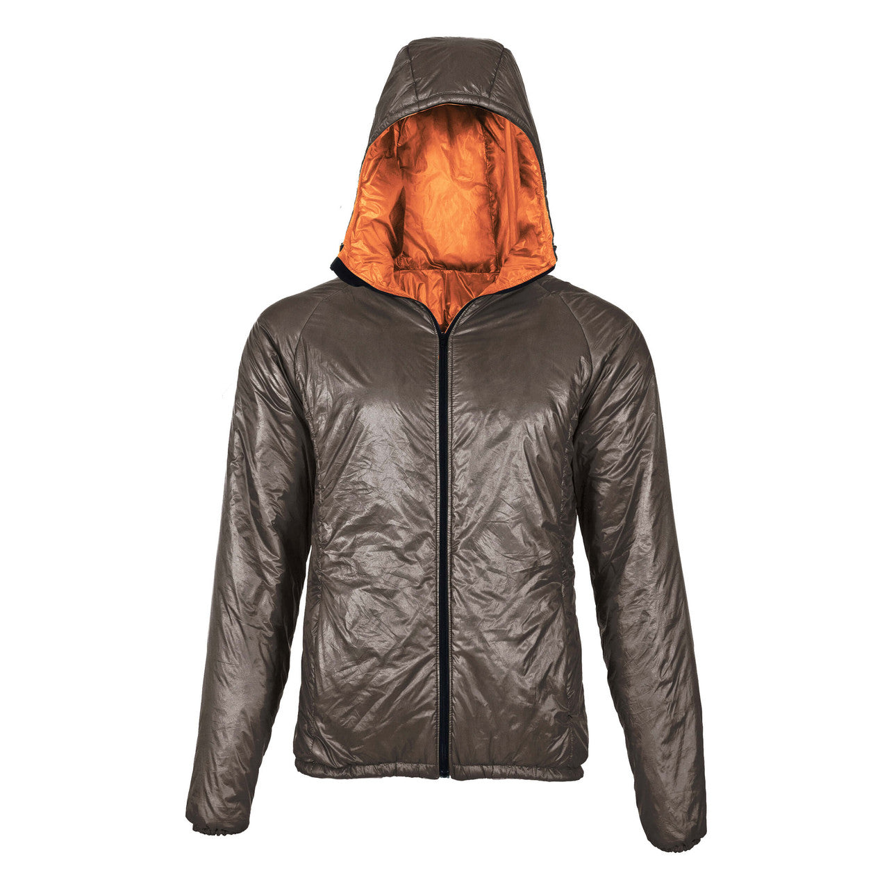 Enlightened Equipment Men's Torrid Jacket トリッドジャケット Graphite 7D / Salmon 7D フロント全体 - フード内側はサーモンのライナー - 山道具とULギアのお店 Ascend Lite