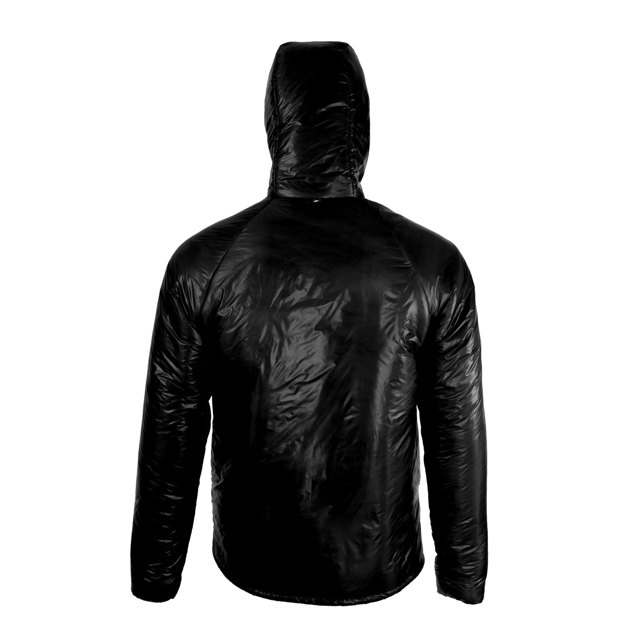 Enlightened Equipment Men's Torrid Pullover トリッドプルオーバー Black 10D / Charcoal 10D バックスタイル。背面の切り替えとフードの形状 - 山道具とULギアのお店 Ascend Lite