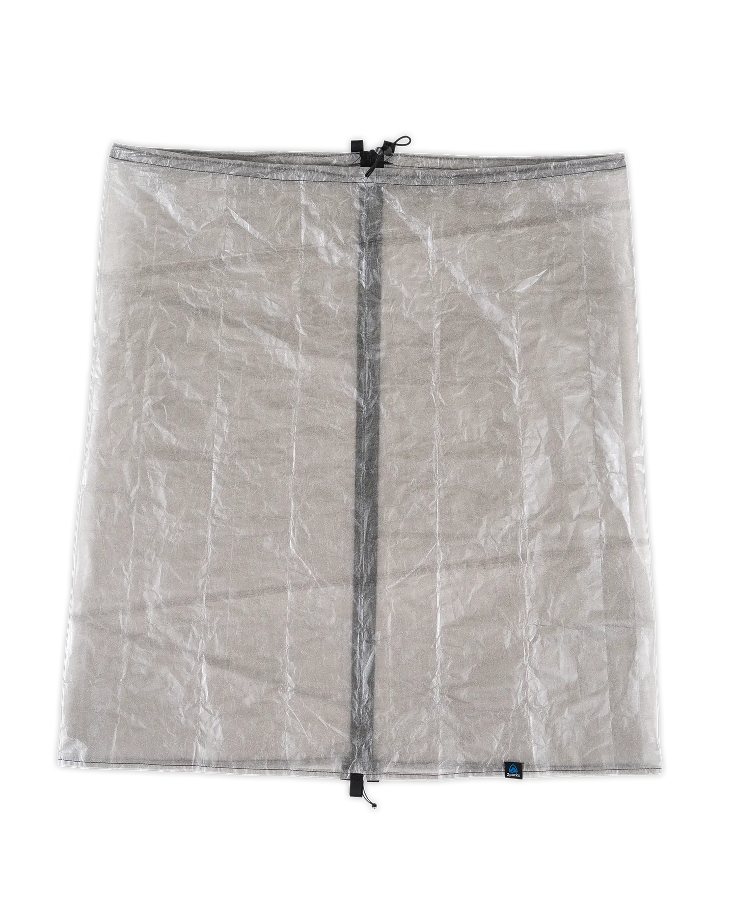 Zpacks DCF Rain Kilt DCFレインキルト 平置き背面 - スカート状に閉じた平置き。中央を縦断するフルレングス防水ジッパーと、上端のドローコード・コードロック（公式画像） - 山道具とULギアのお店 Ascend Lite
