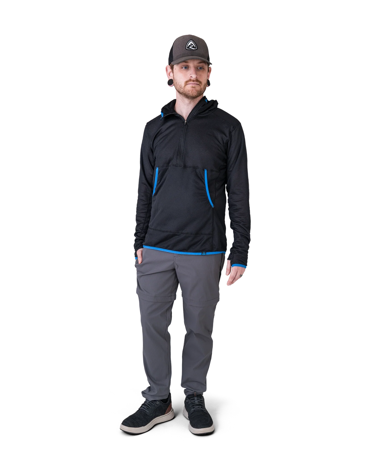 Zpacks Travel & Trail Convertible Hiking Pants トラベル＆トレイル コンバーチブル ハイキングパンツ Gray - 長ズボンで着用した全身（公式画像） - 山道具とULギアのお店 Ascend Lite