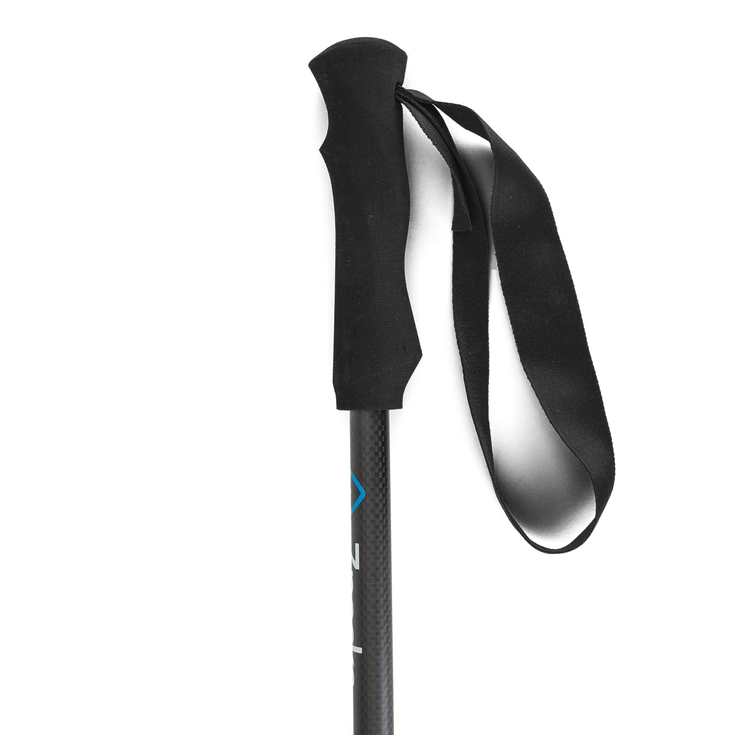 Zpacks Minimalist Trekking Pole ミニマリストトレッキングポール グリップ部を斜めから接写・指形に削り出した黒フォームグリップと幅広ナイロンリストストラップ（公式画像） - 山道具とULギアのお店 Ascend Lite