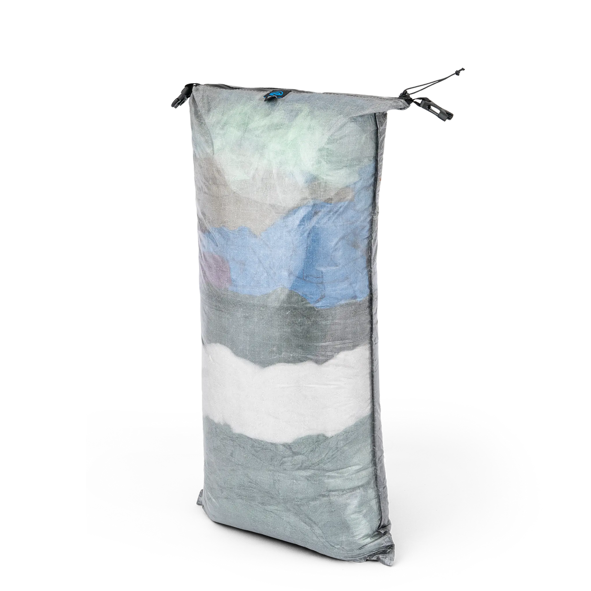 Zpacks Medium Pillow Dry Bag ミディアムピロードライバッグ - 衣類を詰めて立てた状態を正面から見た全体（公式画像） - 山道具とULギアのお店 Ascend Lite