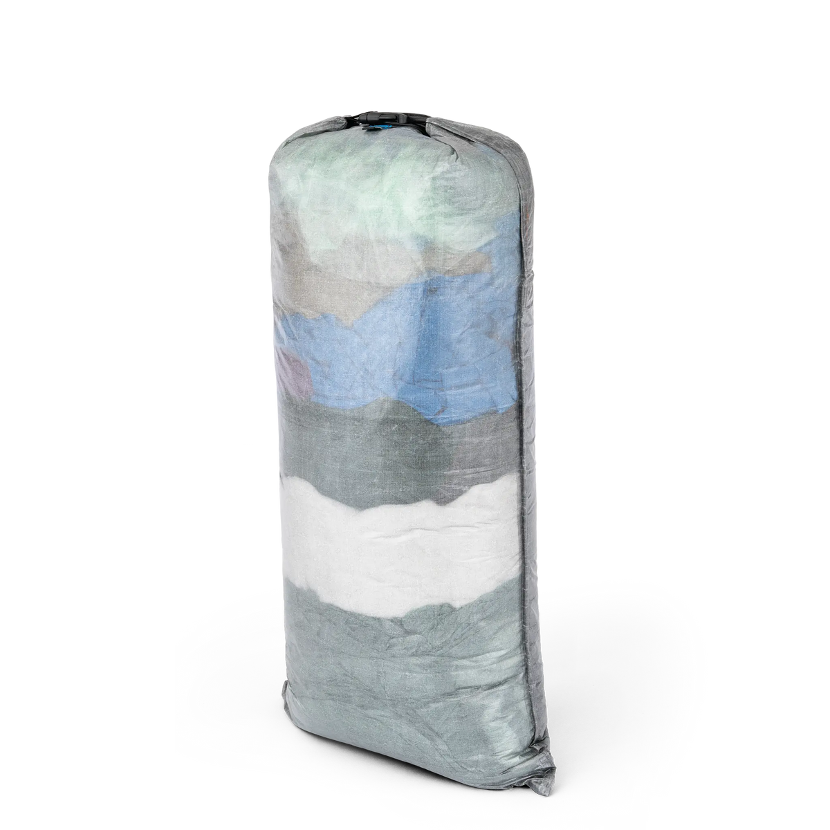 Zpacks Medium Pillow Dry Bag ミディアムピロードライバッグ - 衣類を詰めて立てた状態の全体（公式画像） - 山道具とULギアのお店 Ascend Lite
