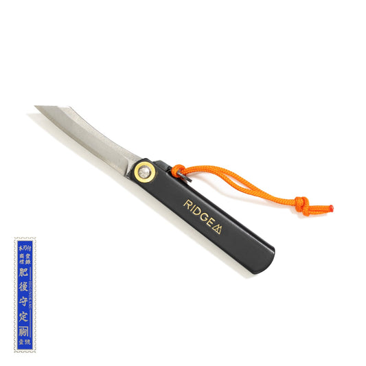 RIDGE MOUNTAIN GEAR 肥後守 Micro Knife ひごのかみマイクロナイフ Black 刃を開いた状態（公式画像） - 山道具とULギアのお店 Ascend Lite