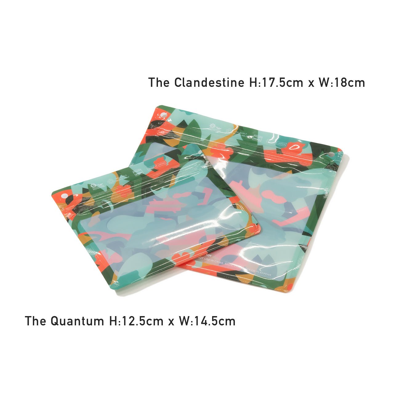 RIDGE MOUNTAIN GEAR JUN OSON×RIDGE Pake 2-Pack Set パケ 2枚セット The Clandestine 縦17.5cm×横18cm・The Quantum 縦12.5cm×横14.5cmのサイズ表記入り寸法図（公式画像） - 山道具とULギアのお店 Ascend Lite