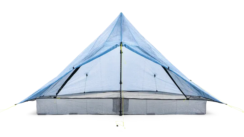 Zpacks Plex Solo Pro Tent プレックスソロプロテント Blue 正面全体 - ストームドアを閉じた状態と立ち上がりの高いバスタブフロア - 山道具とULギアのお店 Ascend Lite