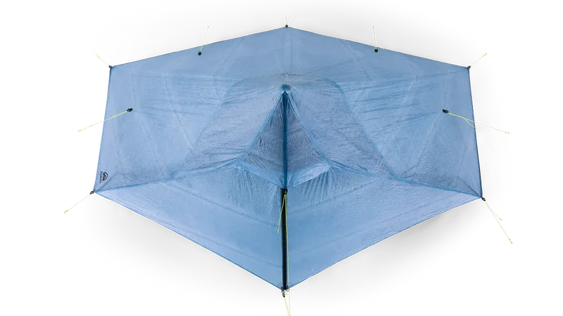Zpacks Plex Solo Pro Tent プレックスソロプロテント Blue 真上から見た俯瞰 - 頂点から四隅へ広がるDCFキャノピー - 山道具とULギアのお店 Ascend Lite