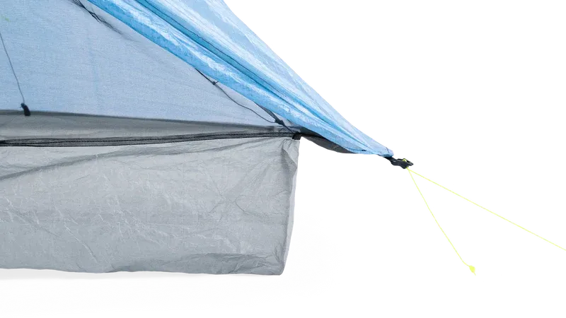 Zpacks Plex Solo Pro Tent プレックスソロプロテント Blue フロア端の拡大 - バスタブフロアの立ち上がりとコーナーのガイアウト - 山道具とULギアのお店 Ascend Lite
