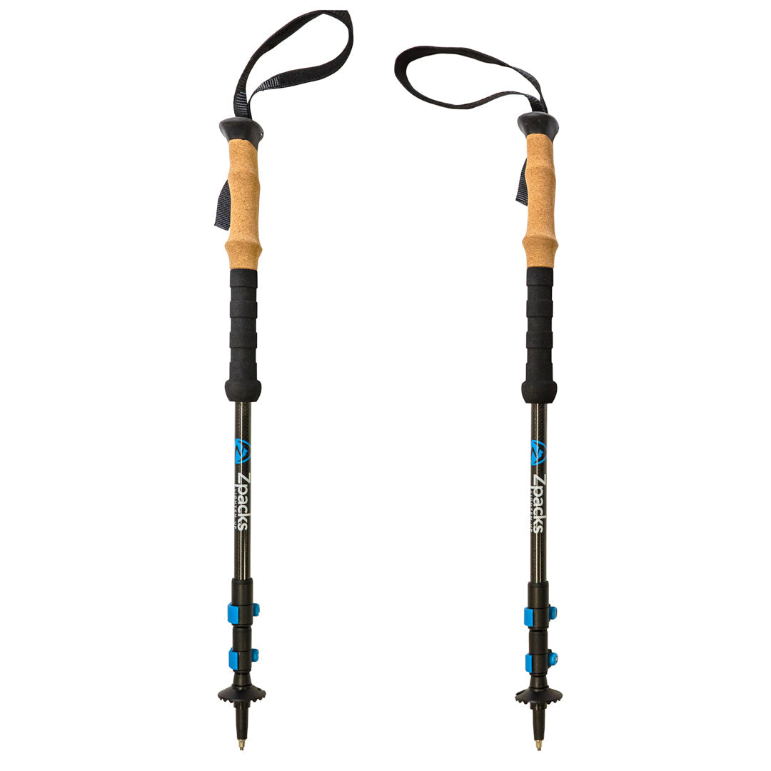 Zpacks Carbon Fiber Trekking Pole カーボンファイバートレッキングポール Cork - コルクグリップ2本を並べた全体（公式画像） - 山道具とULギアのお店 Ascend Lite