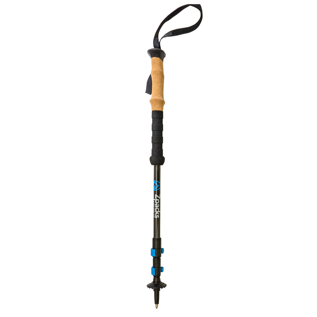 Zpacks Carbon Fiber Trekking Pole カーボンファイバートレッキングポール Cork - コルクグリップ1本を立てた全体（公式画像） - 山道具とULギアのお店 Ascend Lite