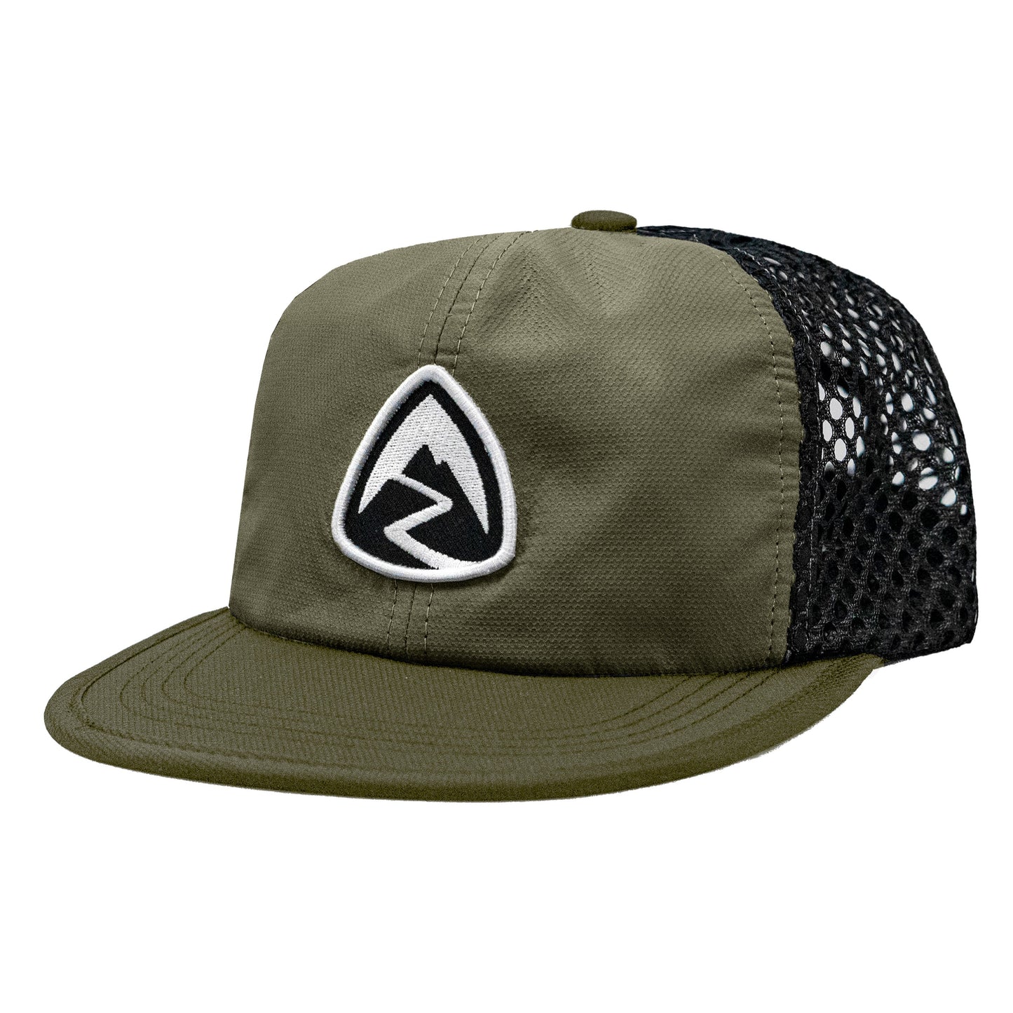Zpacks Foldable Trail Hat フォルダブルトレイルハット Olive - 前面斜め・オリーブのクラウンとブラックメッシュ - 山道具とULギアのお店 Ascend Lite