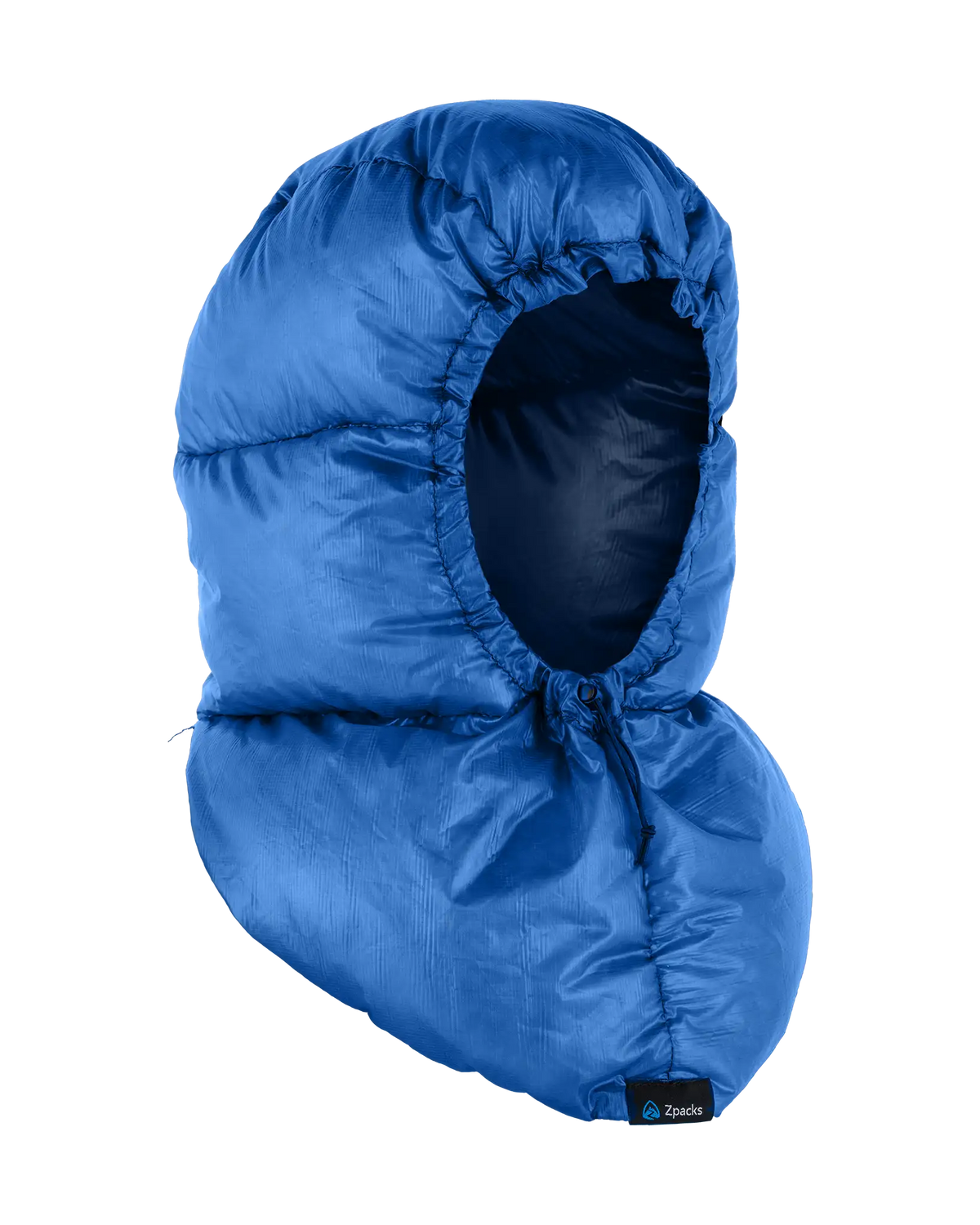 Zpacks Down Hood ダウンフード Navy / Azure Blue - アズールブルー面を外側にした斜め前の全体（公式画像） - 山道具とULギアのお店 Ascend Lite
