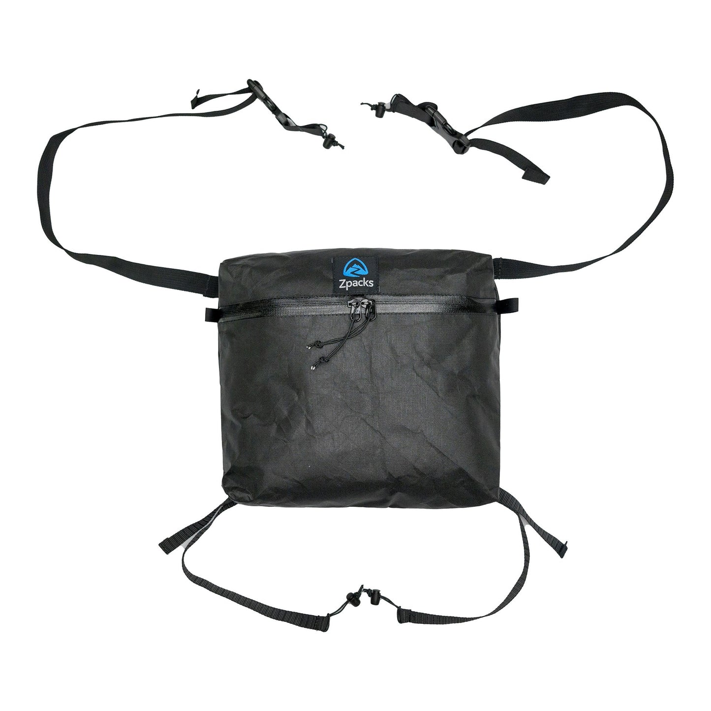 Zpacks Multi-Pack マルチパック Jet Black Ultra 前面 - ストラップ一式を広げた状態の正面。中央に本体、上下にショルダー／ウエストストラップが伸びている - 山道具とULギアのお店 Ascend Lite