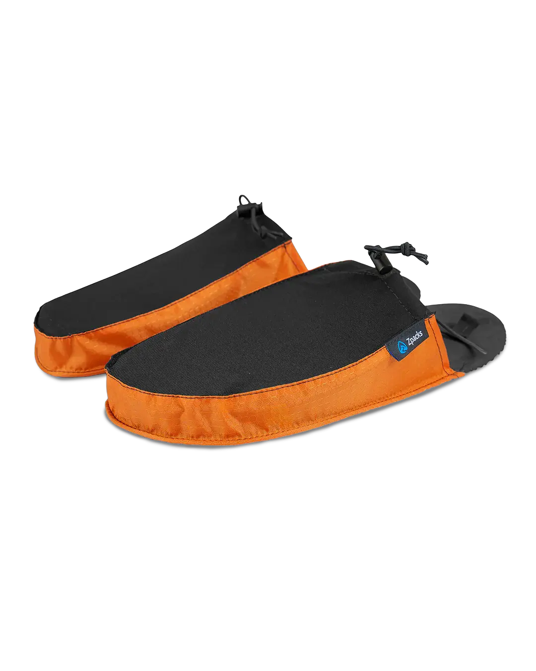 Zpacks Ultralight Camp Shoes ウルトラライトキャンプシューズ バーントオレンジ 斜め前から - つま先と側面のリップストップナイロンがオレンジ、甲はブラックのライクラ - 山道具とULギアのお店 Ascend Lite